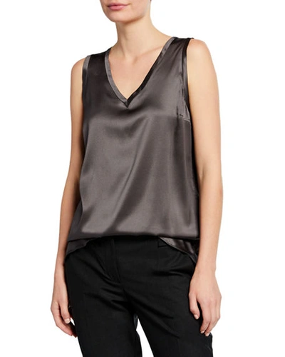 Brunello Cucinelli Satin V-neck Tank Top In Gray