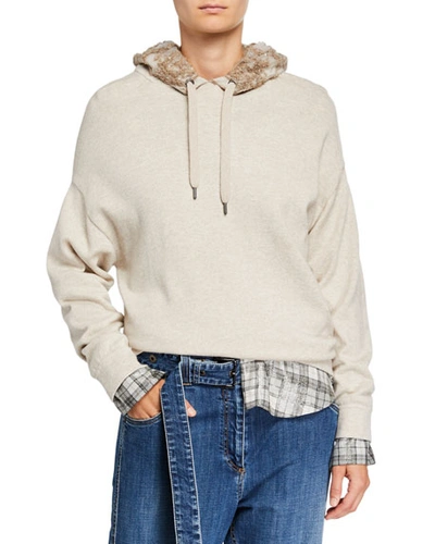 Brunello Cucinelli Sequined Floral Cashmere Hoodie In Off White