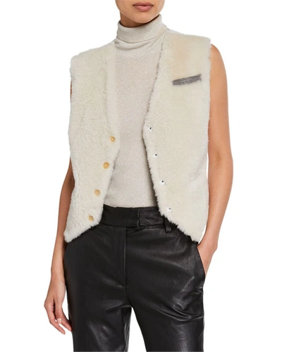 Brunello Cucinelli Curly Cashmere Fur Gilet In White