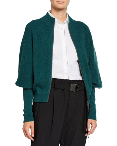 Brunello Cucinelli Cashmere Zip-front Cardigan In Green