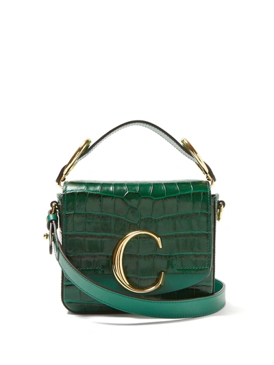 Chloé The C Mini Crocodile-effect Cross-body Bag In Woodsy Green