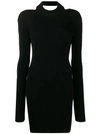 Helmut Lang Open-back Long-sleeve Ribbed Dress In Black