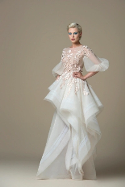 Saiid Kobeisy Sk By  Laser Cut Gown In Oyster Pink