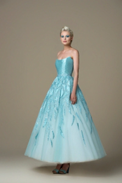 Saiid Kobeisy Sk By  Strapless Brocade Gown In Filtered Aqua