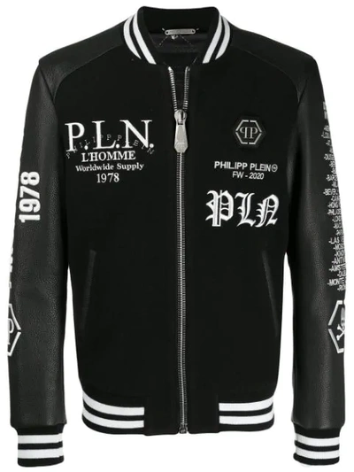 Philipp Plein Embroidered Bomber Jacket In Black