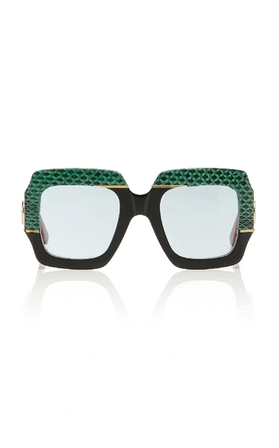 Gucci 54mm Genuine Snakeskin Embellished Square Sunglasses In Green