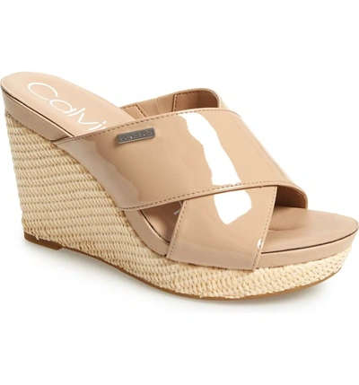 Calvin Klein Jacolyn Wedge Slide Sandal In Desert Sand Leather