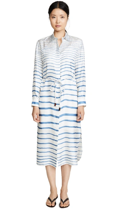 Theory Graduated Stripe Belted Long Sleeve Silk Shirtdress In Blue |  ModeSens
