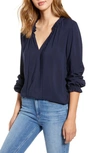Velvet By Graham & Spencer Ruffle Tie Neck Top In Postman Blue
