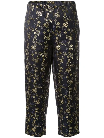 Marni Floral Jacquard Silk Elastic Pants In Night Blue