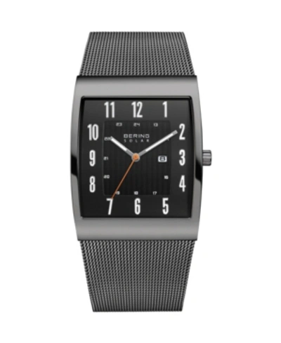 Bering Men's, Slim Solar Stainless Steel Tank Case Mesh Watch In Gray