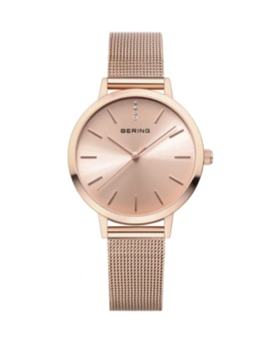 Bering Ladies' Classic Stainless Steel Mesh Watch In Rose Tone