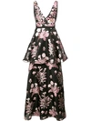 Marchesa Notte Embellished Floral Sleeveless Gown In Black