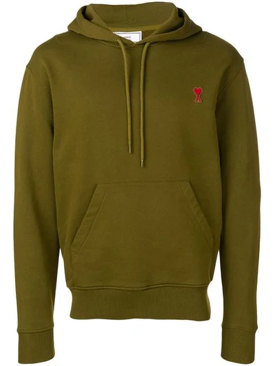 Ami Alexandre Mattiussi Hoodie With Red Heart Patch In Green