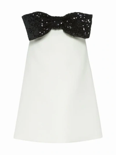 Miu Miu Strapless Bow Embellished Mini Dress In Talco