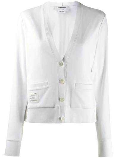 Thom Browne Logo Patch Cardigan In White