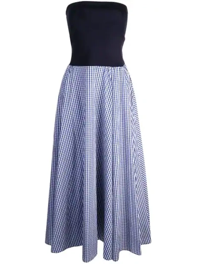 Adeam Bandeau With Gingham Dress In Blue & White