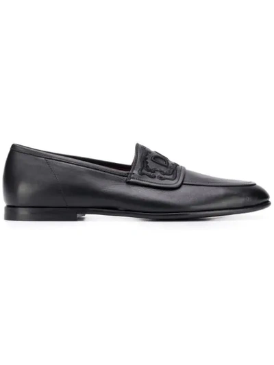 Dolce & Gabbana Black Leather Loafers Witg Embossed Dg Logo