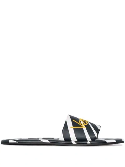 Versace Logo-embroidered Zebra Slides In Black