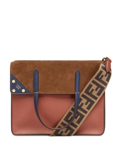 Fendi Small Flip Leather & Suede Bag In Brown