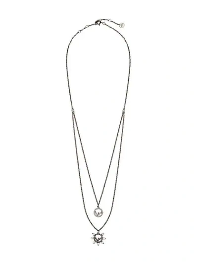 Fendi F Motif Layered Necklace In F18a5-ruthenium Ultra Blac