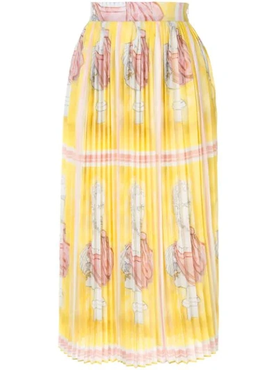 Tata Naka Pleated Printed Skirt In Yellow