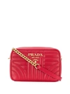 Prada Logo Plaque Quilted Shoulder Bag - Red