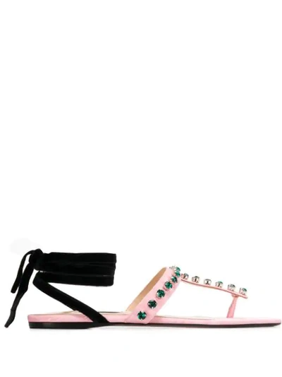 Attico Embellished Strap Sandals In Pink
