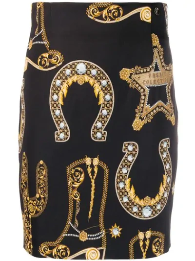 Versace All-over Print Skirt In G7008 Nero Stampa