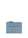 Prada Logo Plaque Cardholder In Blue