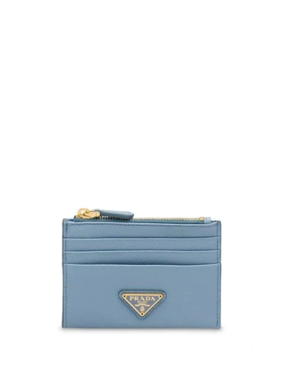 Prada Logo Plaque Cardholder In Blue