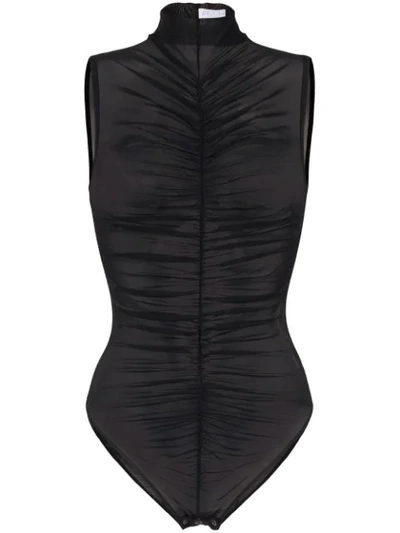 Fantabody Ruched Tulle Sleeveless Body In Black