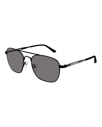 Balenciaga Unisex Mirrored Brow Bar Square Sunglasses, 55mm In Black
