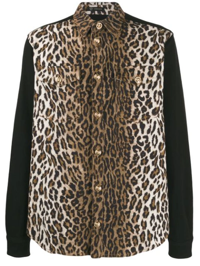 Versace Men's Twill Leopard-print Shirt Jacket In A77w Black Animal