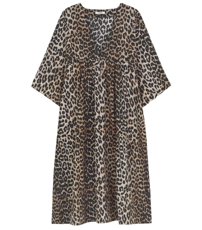 Ganni Leopard Print Oversize Cotton & Silk Midi Dress In Animalier |  ModeSens