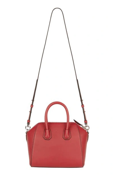 Givenchy Mini Antigona Sugar Leather Satchel In Vermillion