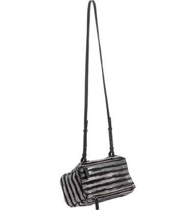 Givenchy Mini Pandora Metallic Stripe Leather Shoulder Bag In Silver/ Black