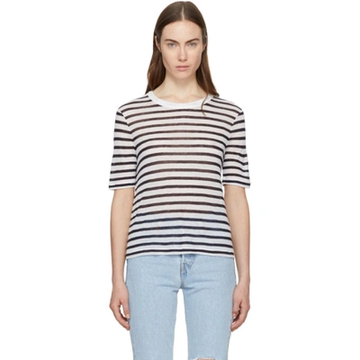 Alexander Wang T Alexanderwang.t White And Navy Striped Slub Pocket T-shirt In Multi-colour