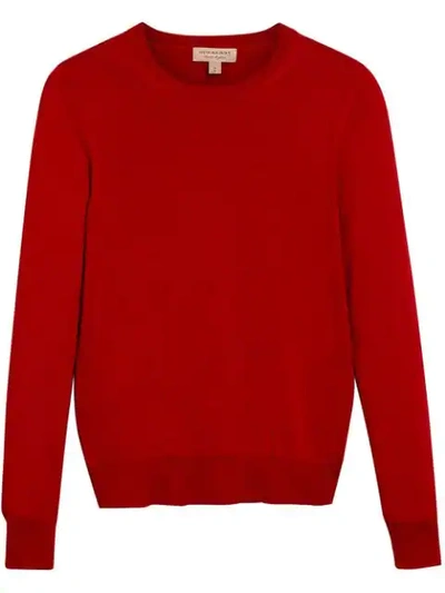 Burberry Bempton Merino Wool Pullover With Elbow Patches In Orange Red