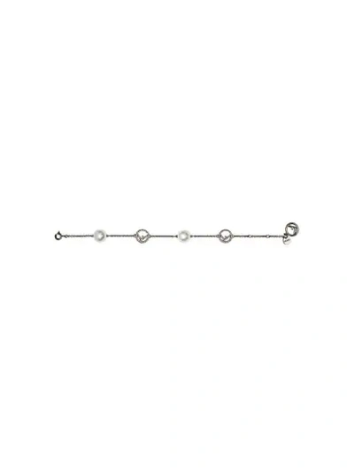 Fendi Logo Charm Chain Bracelet In F18a5-ruthenium Ultra Blac