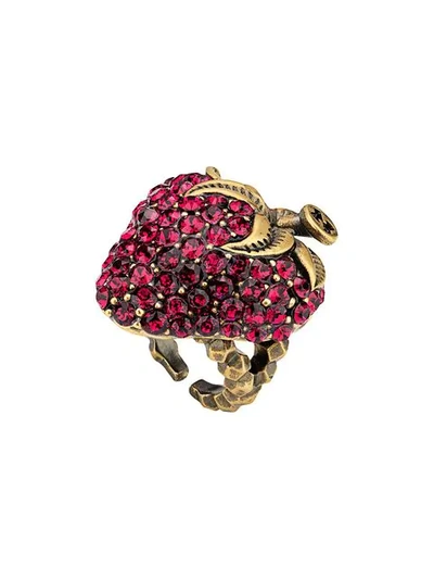 Gucci Strawberry Ring With Crystals In Red Crystals