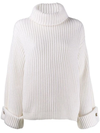 Brunello Cucinelli Cashmere Jewel-cuffed Turtleneck Sweater In White