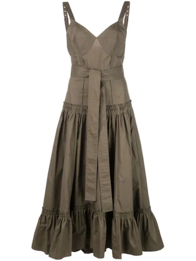Proenza Schouler Sleeveless Tiered Cotton Poplin Dress In Brown