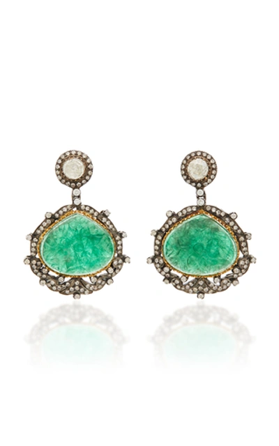 Amrapali 18k Gold, Emerald And Diamond Earrings In Green