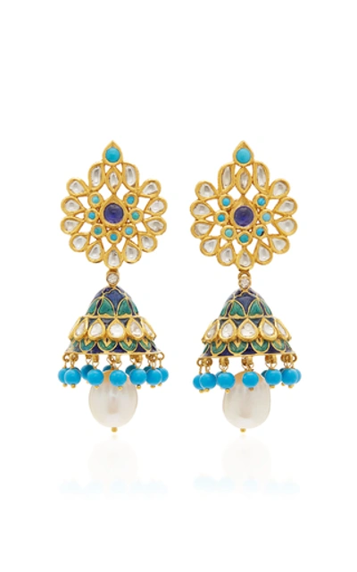 Amrapali 18k Gold And Multi-stone Earrings In Blue