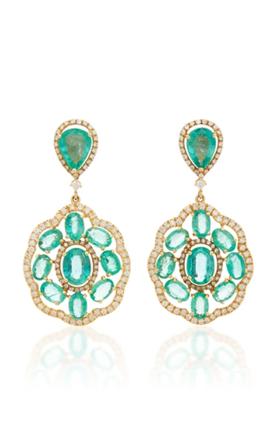 Amrapali 18k Gold, Emerald And Diamond Earrings In Green