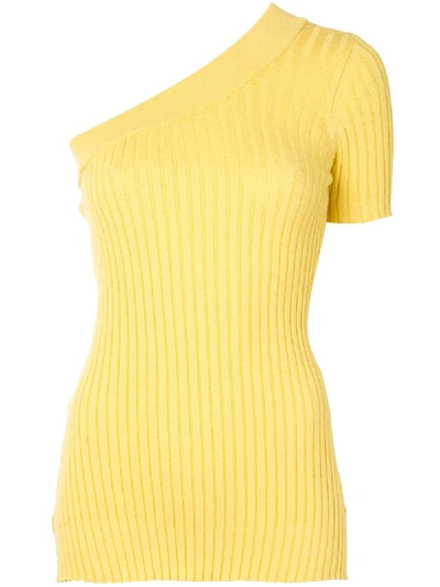 Anna Quan Kiki One-shoulder Ribbed Cotton Topv In Yellow
