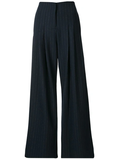 Anna Quan Marcel Pinstriped Crepe Wide-leg Pants In Blue