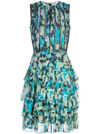 Jason Wu Collection Layered Tulle-trimmed Printed Chiffon Dress In Lime Green