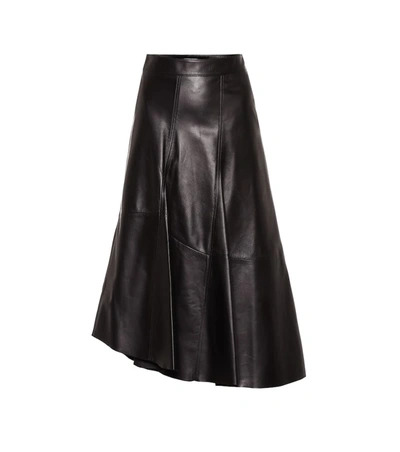 Brunello Cucinelli Asymmetrical Leather Midi Skirt In Black
